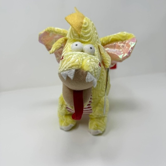 King Plush Yellow Crinkle Winged Standing Dragon 24" Plush Red Striped Belly Toy - Picture 3 of 16